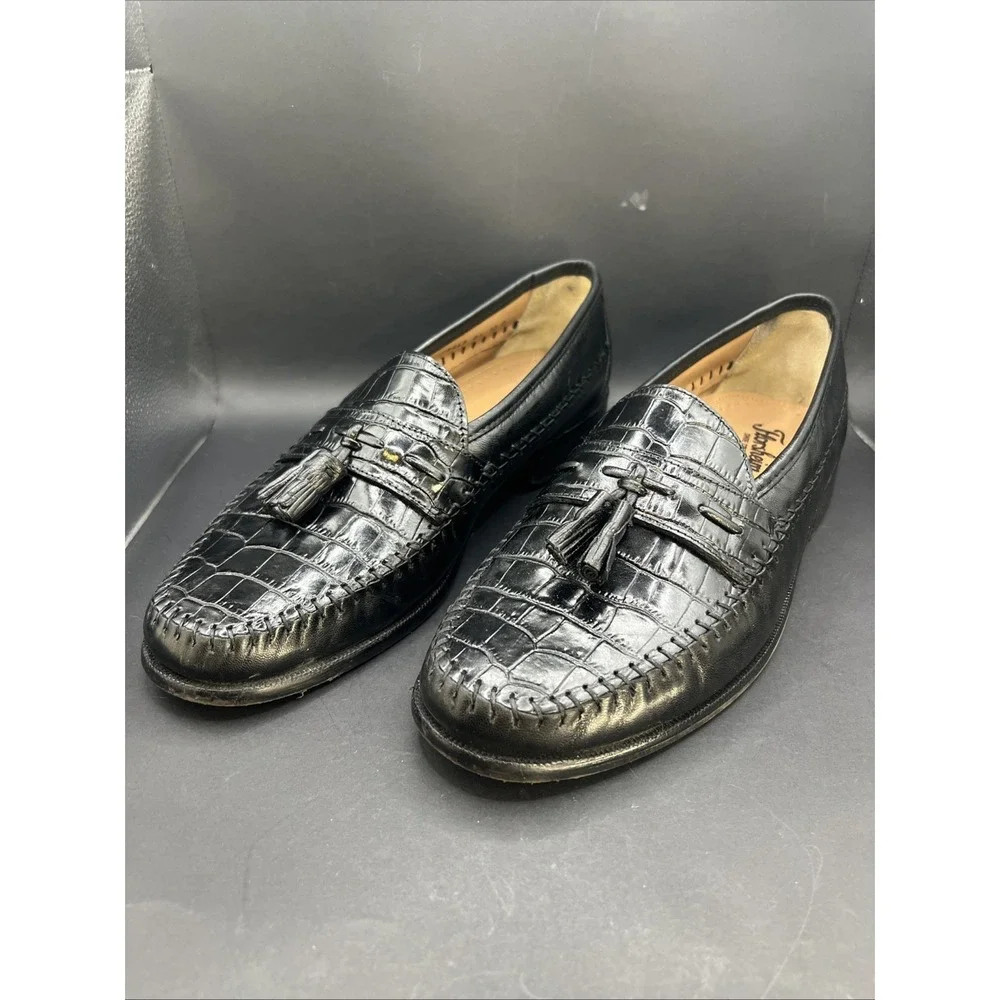 Florsheim Pisa Moc Toe Shoes Mens Black Leather Tassel Loafers 18469 Sz 10 D Box